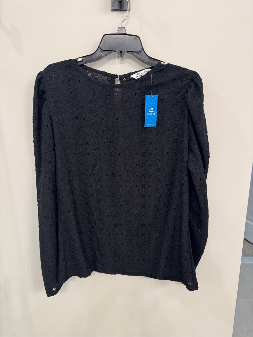Cupshe Black Lace Knit Long Sleeve Blouse